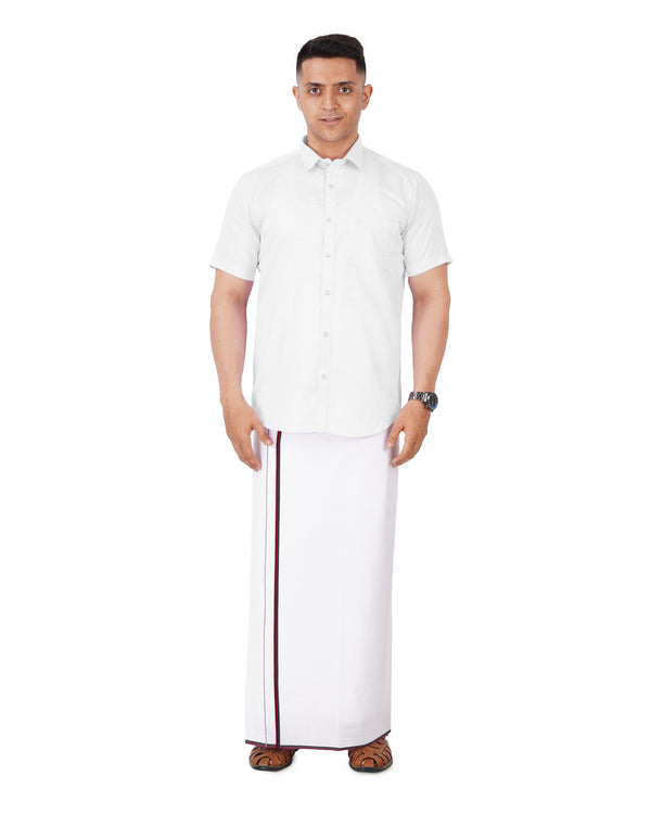 Men's Cotton White Half hand Shirt & DMK Border Dhoti Set