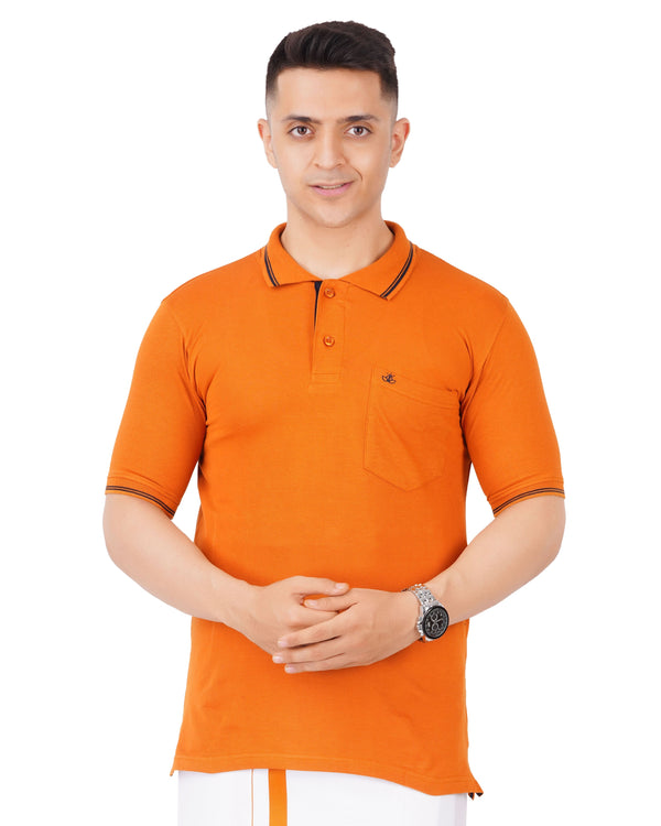 Polo T-Shirts for Men Contrast Line Coller with Pocket [Mustard]