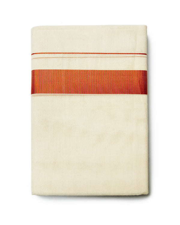 Men’s Cotton Cream Dhoti with Copper Zari Border
