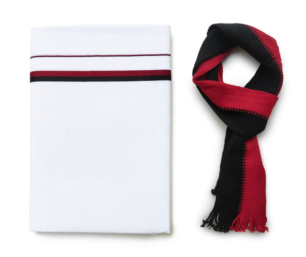 Men’s White Cotton Dhoti 2.00 Meter With DMK Border & Muffler Set