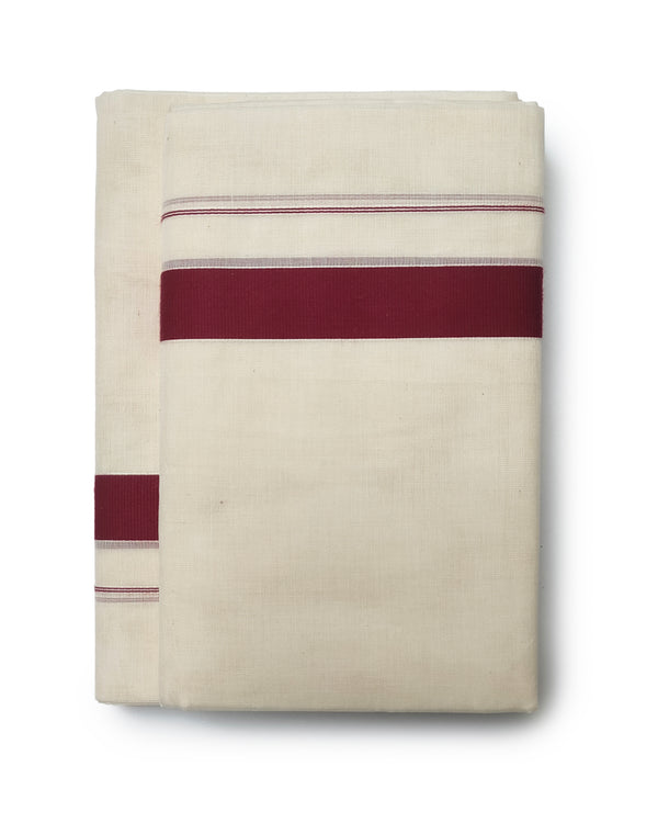 Pure Cotton Set Mundu [Double Set] with Attractive 1" Inch Border Maroon [2021]