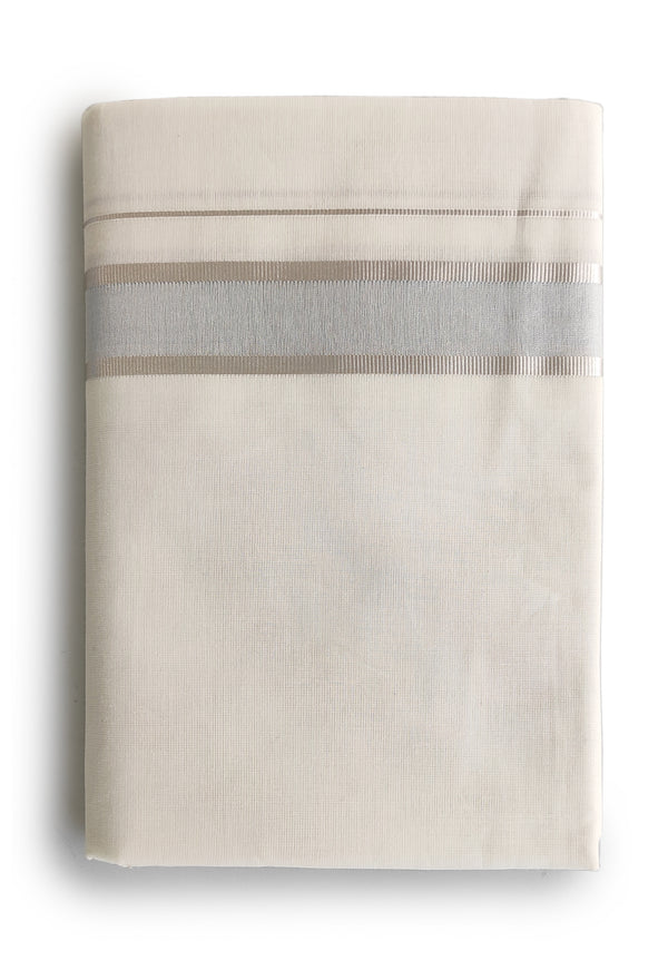 Men’s Cotton Cream Dhoti Silver & Lite Silver 1½’Inch Attractive Zari Border