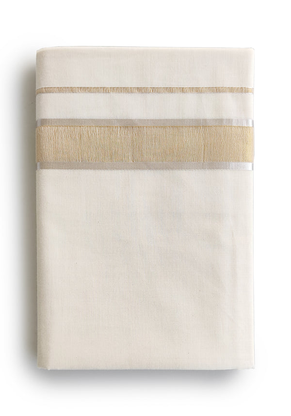 Men’s Cotton Cream Dhoti Silver & Lite Gold 1½" Inch Attractive Zari Border