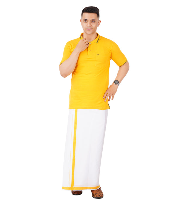 Men’s Matching Contrast Coller T-Shirt & Dhoti Set [Yellow]