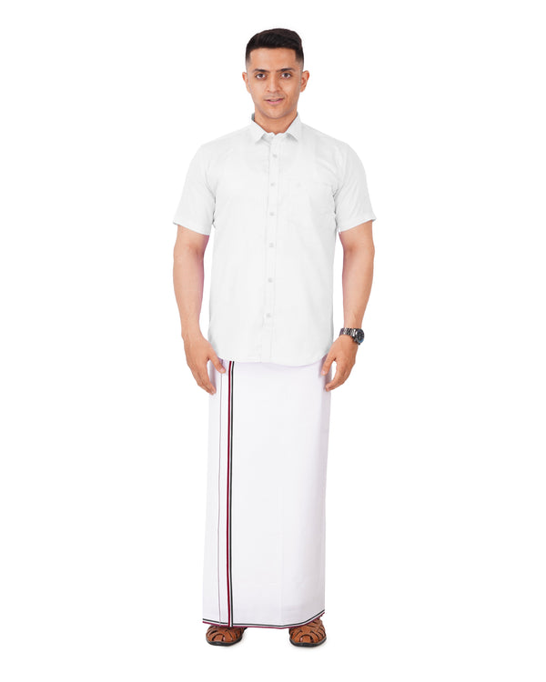 Men's Cotton White Half hand Shirt & White ADMK Dhoti