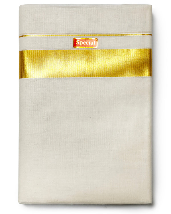 Men’s Cotton Cream Special Wedding Dhoti Gold 1½"Inch Gold Zari Border