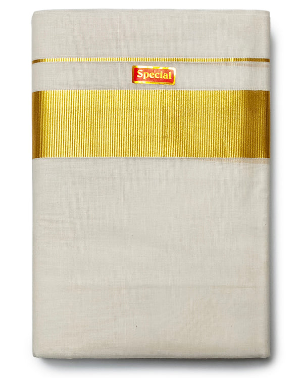 Men’s Cotton Cream Special Wedding Dhoti 2"Inch Gold Zari Border