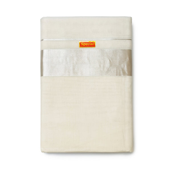 Men’s Cotton Cream Special Wedding Dhoti 2" Inch Silver Zari Border