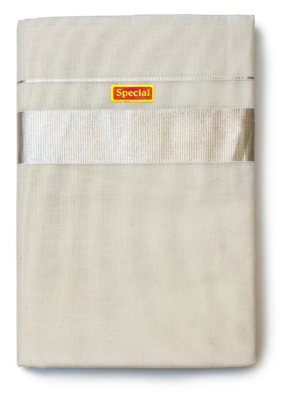 Men’s Cotton Cream Special Wedding Dhoti 1½" Inch Silver Zari Border