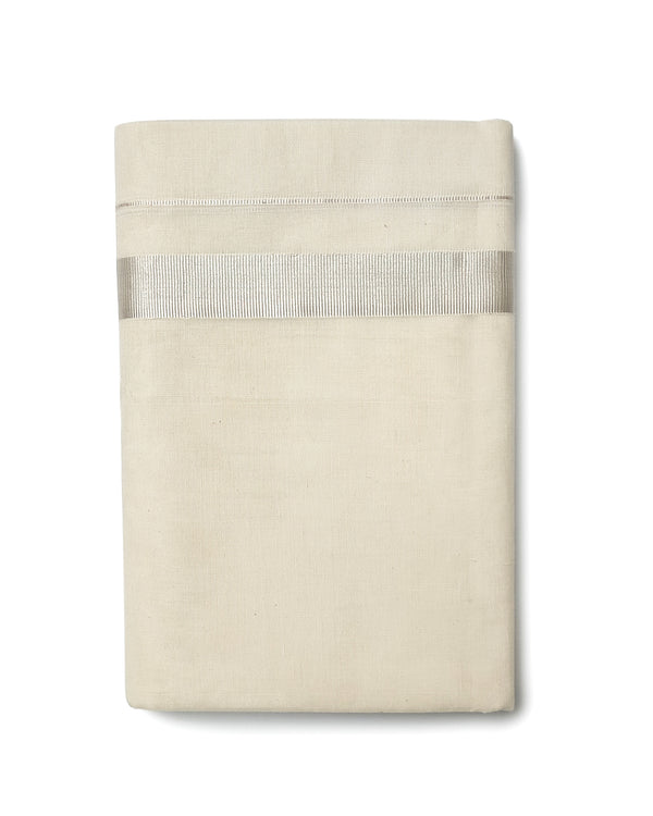 Men’s Cotton white Dhoti 1"Inch Attractive Silver Border [1013]