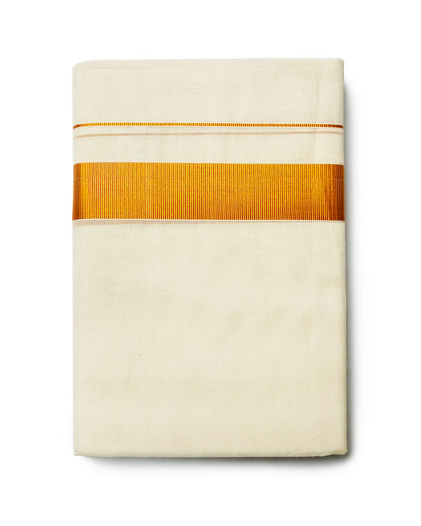 Men’s Cotton Cream Dhoti 1½’Inch Attractive  Dark Gold Border