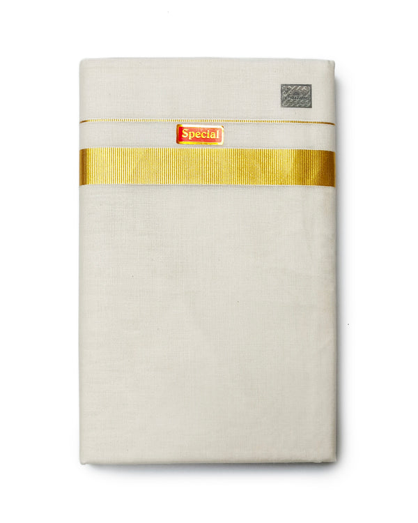 Men’s Cotton Cream Special Wedding Dhoti 1"Inch Gold Zari Border