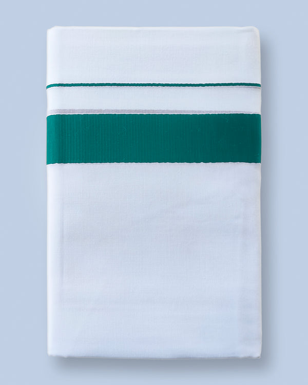 Men’s Cotton white Dhoti 1½’ Inch Kattikarai Border [Ramar Green]