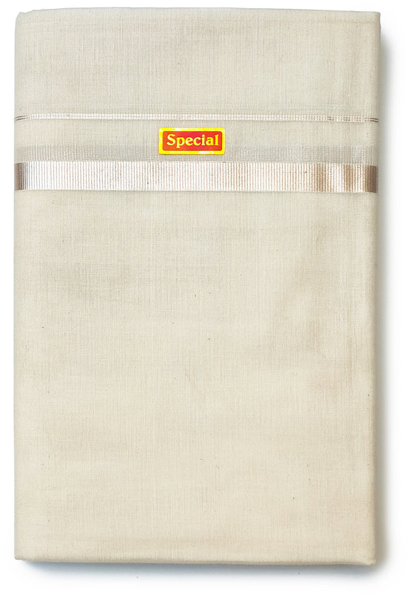 Men’s Cotton Cream Special Dhoti ½"Inch Silver Zari Border