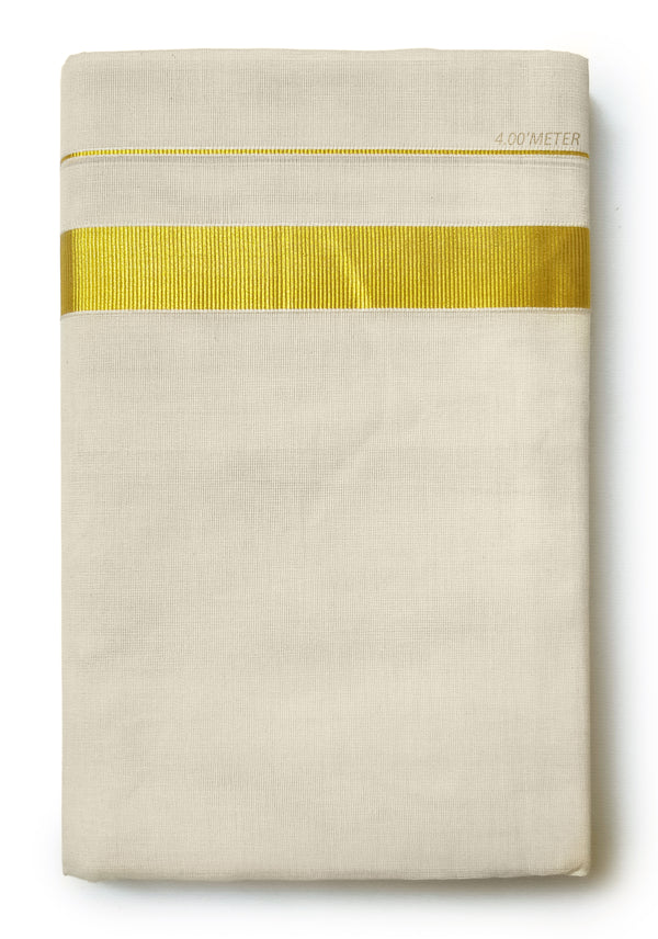 Men’s Cotton Cream Dhoti 1"Inch Attractive Gold Zari Border