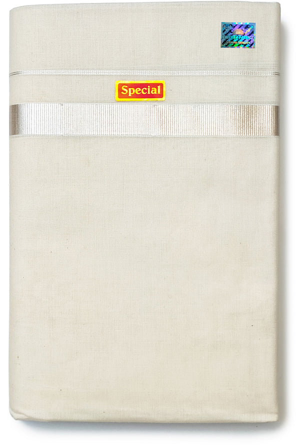 Men’s Cotton Cream Special Wedding Dhoti ¾"Inch Silver Zari Border