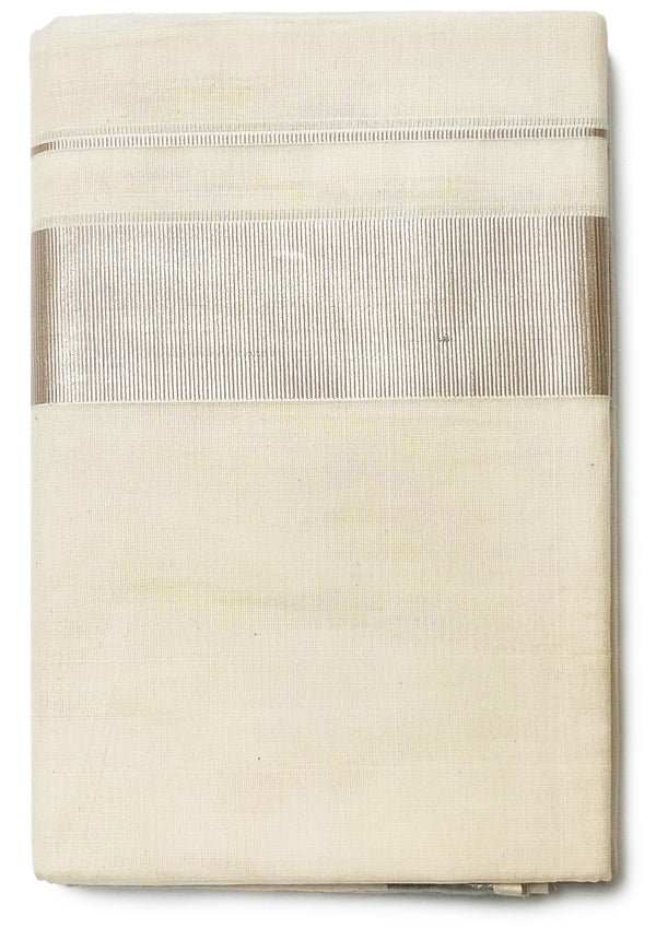 Men’s Cotton Cream Dhoti 2"Inch Attractive Silver Border [1015]