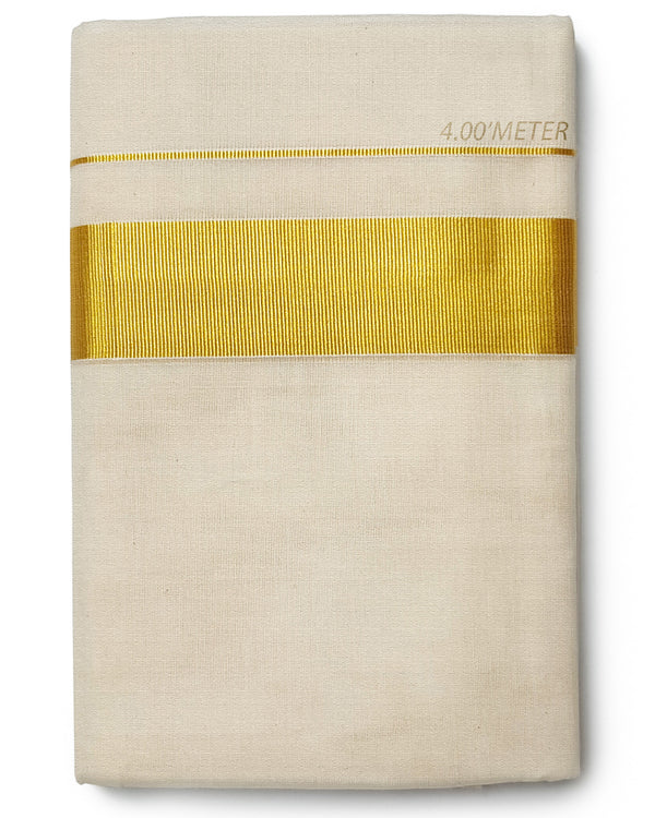 Men’s Cotton Cream Dhoti 2"Inch Attractive Gold Zari Border