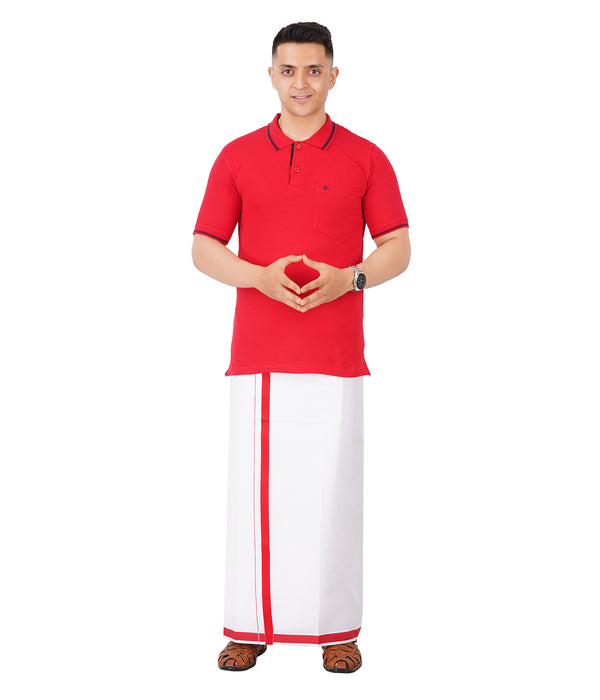 Men’s Matching Polo T Shirt & Dhoti Set [Red]